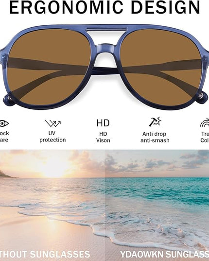 YDAOWKN Retro Square Aviator Sunglasses for Womens Mens Vintage 70s Double Bridge Sun Glasses
