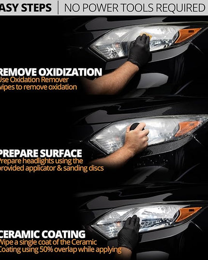 CERAKOTE® Ceramic Headlight Restoration Kit – Guaranteed To Last As Long As You Own Your Vehicle – Brings Headlights Back to Like New Condition - No Power Tools Required - 10 Wipe Kit