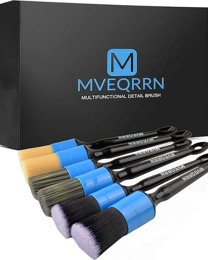 6pcs Car Detailing Brush Set-2pcs Boars Hair Car Detailing Brushes,2pcs Ultra Soft No Scratch Detailing Brush for Air Vent,Leather Seat 2pcs Detail Brushes for Interior Exterior(Blue)