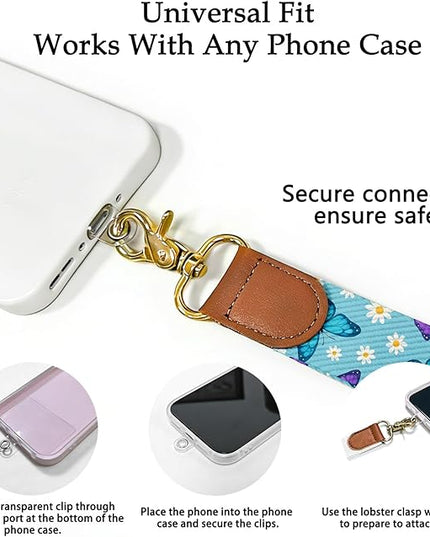 Phone Lanyard Wrist & Crossbody Strap, Adjustable Floral Butterfly Cell Phone Lanyard for Phones, Car Keys, Keychain and ID Card – Universal Hands-Free Set