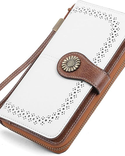 SENDEFN Wallet for Women RFID Blocking Leather Clutch Long Purse Large Capacity Credit Card Holder Wristlet