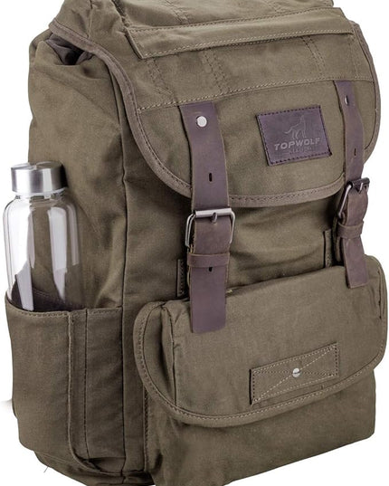 Waterproof Waxed Canvas Backpack for Men Travel Rucksack Leather Trimming (Green) One_Size