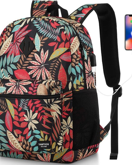 YAMTION Laptop Backpack Women,School Backpack Printing with USB Port for College Work Business Travel