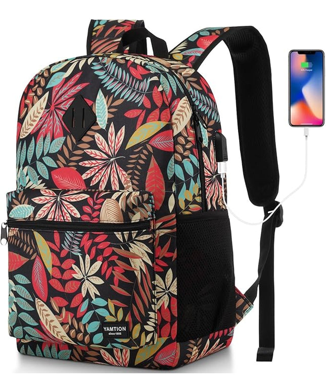 YAMTION Laptop Backpack Women,School Backpack Printing with USB Port for College Work Business Travel