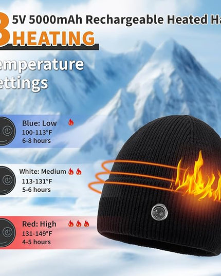 Qsocksy Heated Hat Rechargeable Beanie with Fast Heating, Polyester Thermal Lined Unisex Winter Cap for Outdoor Activities