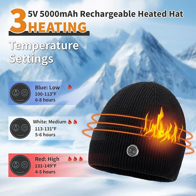 Qsocksy Heated Hat Rechargeable Beanie with Fast Heating, Polyester Thermal Lined Unisex Winter Cap for Outdoor Activities