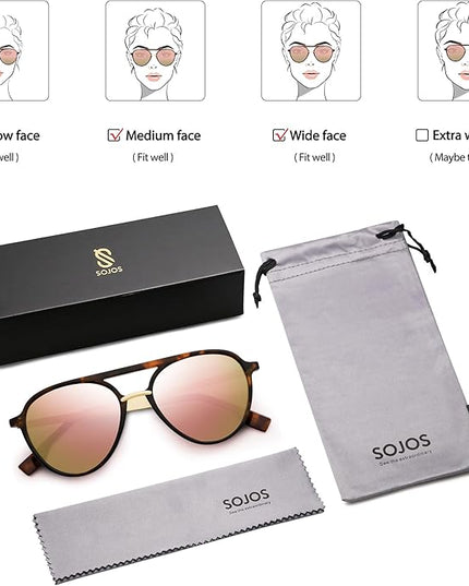 SOJOS Retro Aviator Polarized Sunglasses for Women Men Double Bridge Ladies Shades