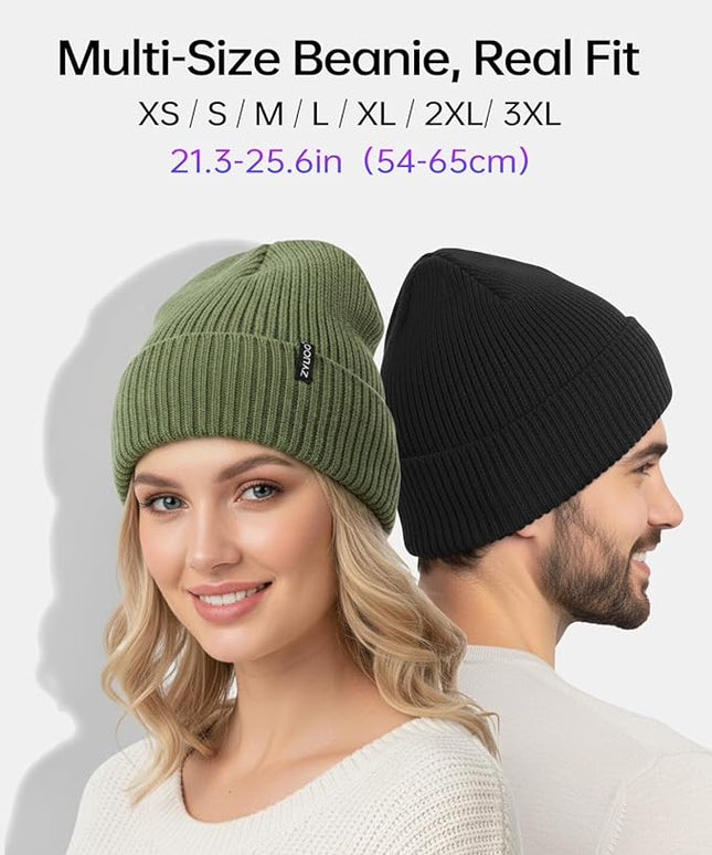 Zylioo Plus Size Fleece Lined Beanie Hat,2XL/XL/L/M/S Thermal Knitted Hat,Winter Warm Lined Snow Hats for Women Men
