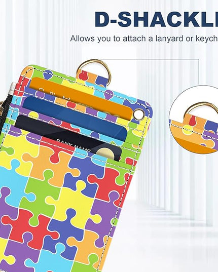 Slim Wallet Credit Card Holder, Jigsaw Puzzle, RFID Wallet Women Cute Small Front Pocket Wallet With Zipper, PU Leather Thin travel RFID Blocking Card Case ID Window,Ladies Gifts