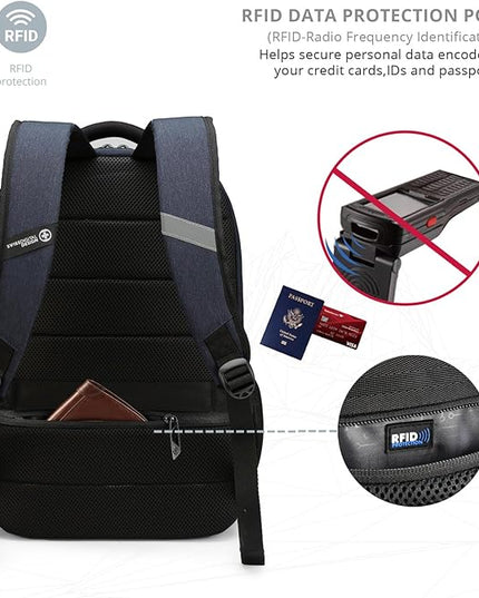 Swissdigital Design Travel Laptop Backpack for Men and Women, Business Backpack with USB Charging Port for Fits 16 Inch Notebook, Blue | SD1670-12