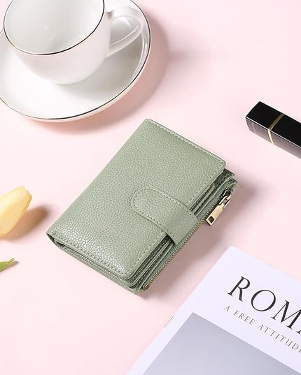 GAEKEAO Womens Wallet Small Leather RFID Blocking Bifold Zipper Pocket Wallet Card Case Purse with ID Window