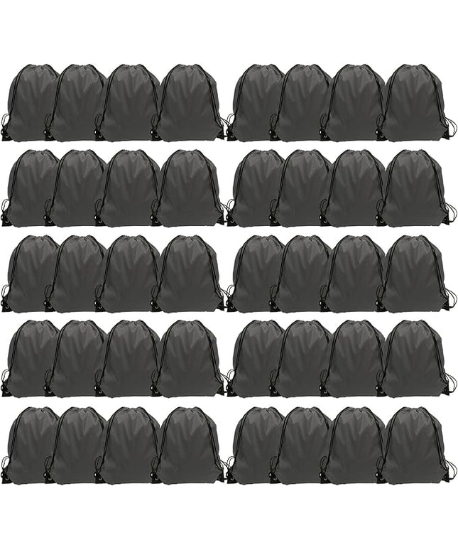 GoodtoU Drawstring Bags, Drawstring Backpacks Bulk Nylon Backpack Draw String Back Bag Cinch Sack Drawstring Gym Bag String Backpack for Sport, Traveling, Team (40Pcs, Grey)