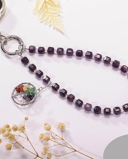 Beaded Phone Wrist Strap with Healing Crystal Tree of Life Cellphone Camera Charm Detachable Anti Theft Strap Lanyard Chain for Women Compatible with Sparkling Wristlet Phone Case Keys
