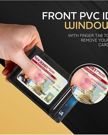 Money Clip Leather Wallet For Men Slim Front Pocket RFID Blocking with Super Strong Magnetic