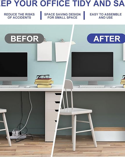 Cable Management Box - Wooden Style Cord Organizer Box to Hide Wires & Power Strips | Desk Computer Cable Organizer Box | Safe ABS Material | 12.6" (L) x 5.3" (W) 4.9" (H) | for Home & Office - White