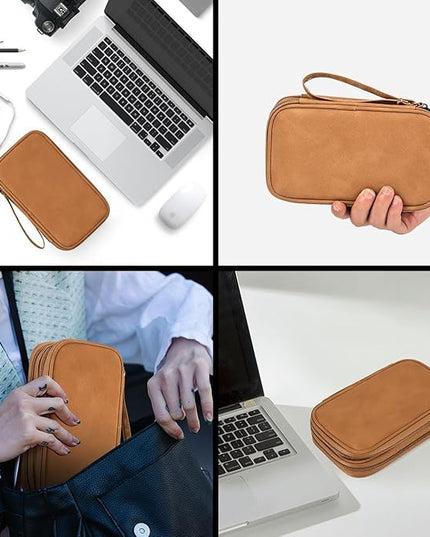 Electronic Organizer Travel Cable Accessories Case, Electronic Organizer Bag, Waterproof Electronic Accessories Organizer Case for Power Bank, Charging Cords, Chargers, Earphone, USB Cable - Brown