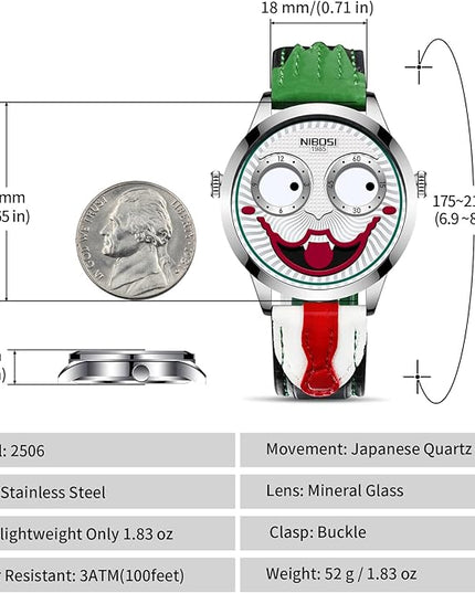 NIBOSI Watches for Men Analog Quartz Clown Dial Wrist Watches Unique Weird Fashion Cool Watch Waterproof Leather Strap Men's Watches