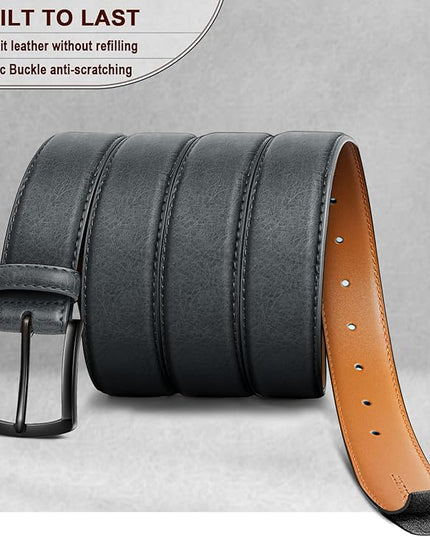 KEMISANT Men Belt 2Pack – Genuine Leather Belt for Men Dress Casual Golf Jeans 1 3/8"