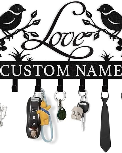 Personalized Key Holder for Wall, Bird Key Holder Wall Mount Customized, Metal Key Organizer Wall Decorative, Wedding Housewarming Gift, Key Rack Holder Wall Mount for Kitchen, Hallway, Doorway