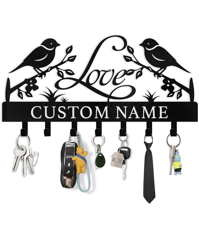 Personalized Key Holder for Wall, Bird Key Holder Wall Mount Customized, Metal Key Organizer Wall Decorative, Wedding Housewarming Gift, Key Rack Holder Wall Mount for Kitchen, Hallway, Doorway