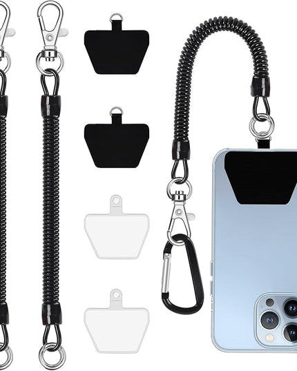 takyu Phone Tether, 2PCS Phone Leash Anti-theft Phone Strap with 4*Patch and 1*Carabiner for Outdoor Hiking Climbing Fit for iPhone Samsung Most Smartphones (Black+Black)