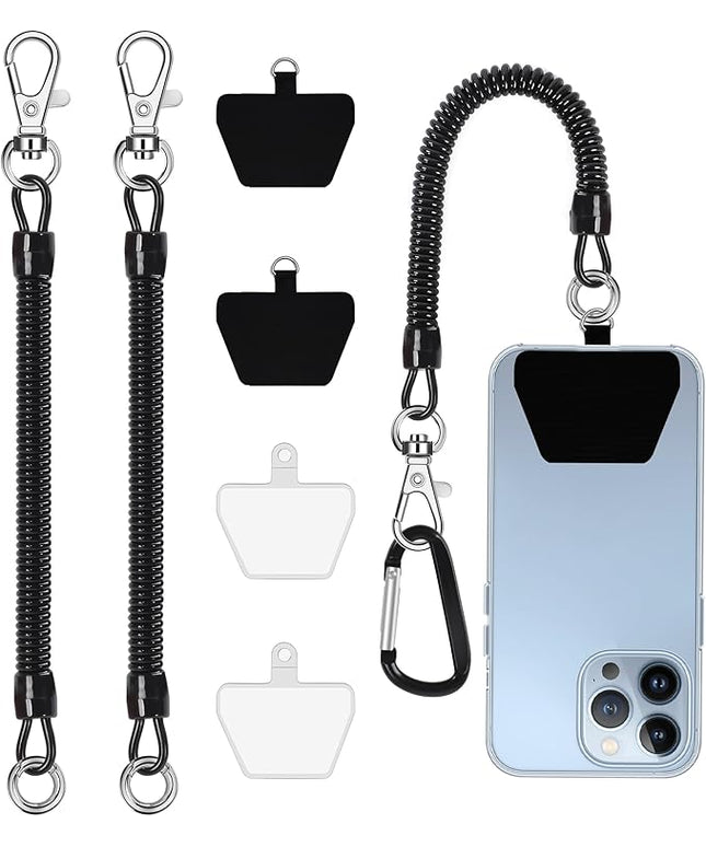 takyu Phone Tether, 2PCS Phone Leash Anti-theft Phone Strap with 4*Patch and 1*Carabiner for Outdoor Hiking Climbing Fit for iPhone Samsung Most Smartphones (Black+Black)