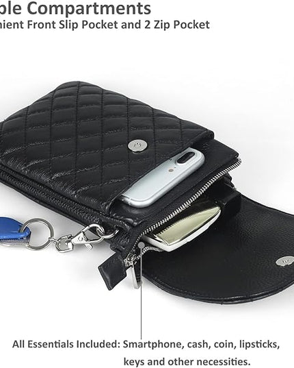befen Genuine Leather Small Crossbody Bags for Women Cell Phone Bag Cross Body Purses,Silver Zipper