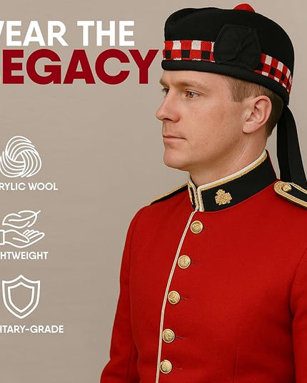 Glengarry HAT Pure Wool Cap with POM POM Soft Cotton Lining Comfortable FIT Kilt Accessories – Military Cap Highland WEAR