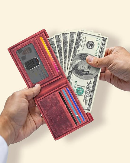 Oak Leathers Slim Leather Wallet for Men - RFID Blocking Slim Minimalist Front Pocket - Thin & Stylish with ID Window, Gift For Men (Vintage Plum)