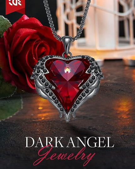 CDE Christmas Gifts for Women Angel Wings Necklace for Women with Birthstone, Love Heart Silver Tone/Gold Tone Pendant, Ideal Anniversary or Birthday Jewelry Gifts for Wife Girlfriend Her