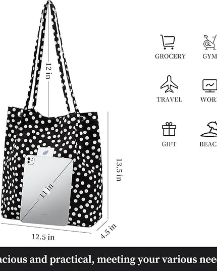 Corduroy Tote Bag Cute Tote Bags for Women Shoulder Bag with Inner Pocket for Work Beach Travel and Shopping Grocery
