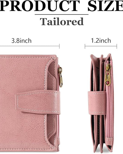 Airkit Small Wallet Women RFID Blocking Soft Leather Bifold Compact Card Holder Wallet for Women with Zipper Coin Pocket 4 ID Window
