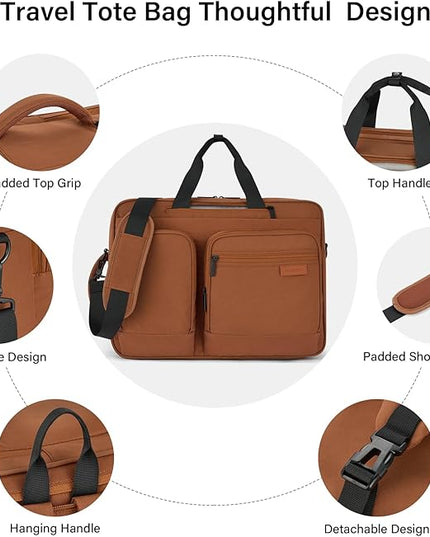 Hanke Convertible Laptop Bag, 3 In 1 Briefcase Backpack 17.3 Inch Computer Bag for Men Women, Travel Laptop Briefcase Messenger Bag, Underseat Carry On Personal Item, Reddish Brown