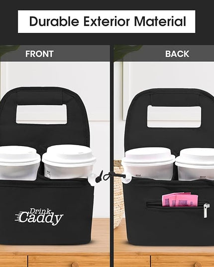 Drink Caddy Portable Drink Carrier and Reusable Coffee Cup Holder - 4 Cup Collapsible Tote Bag with Organizer Pockets Safely Secures Hot and Cold Beverages - Perfect for Food Delivery and Take Out