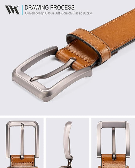 WOLFANT Men's 35mm Dress Casual Belt,100% Italian Full Grain Real Solid Leather