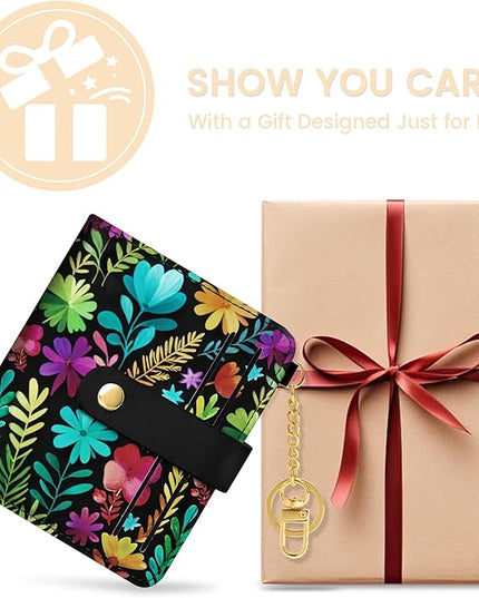 Sodsay Small Slim Wallet Women RFID Blocking, PU Leather Bifold Ladies Wallet with Zipper Coin Pocket, Thin Cute Travel Card Wallets for Girls, Black Garden