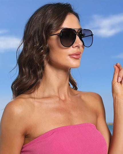 Trendy Oversized Aviator Sunglasses Womens, Retro Cute Big Shades Women's Fashion Sun Glasses UV Protection VF2203