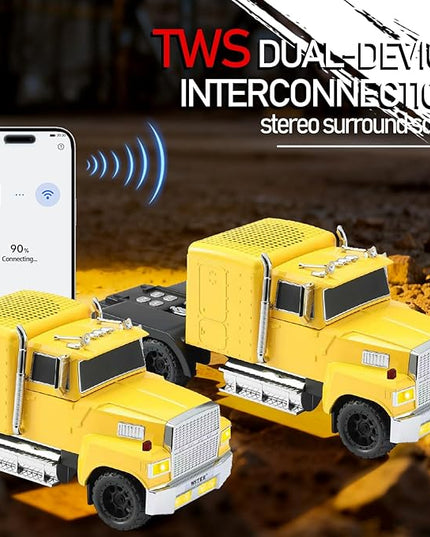 American Truck Bluetooth Speaker with HD Sound, TWS Pairing, LED Party Light, Operation Panel, Built-in Mic, Portable Car Model Speaker for Parties, Beach, Outdoor Activities (Yellow)