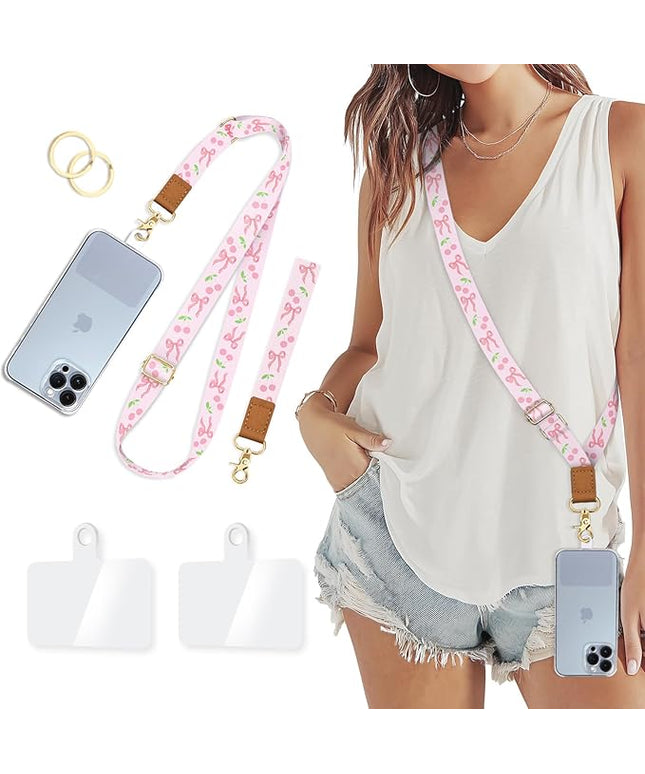 Cute Phone Lanyard Crossbody Strap, Girly Bowknot Cell Phone Lanyard for Women, Wrist Strap Wristlet Adjustable Accessories Around The Neck for Keychain Travel Beach Essentials Gift