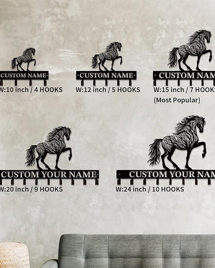 Personalized Custom Name Farm Horse Wall Key Hooks,Metal Horse Art Clothes Hooks,Metal Horse Wall Home Storage Decorative,For Front Door, Hallway, Kitchen, Bedroom,Keys,Hats (Style F)
