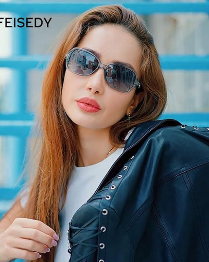 FEISEDY Vintage Square Polarized Sunglasses for Women UV400 Travel Driving Fashion Arcuate Sunglasses B2526