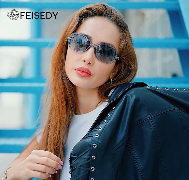 FEISEDY Vintage Square Polarized Sunglasses for Women UV400 Travel Driving Fashion Arcuate Sunglasses B2526