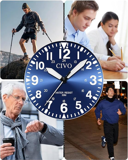 CIVO Analog Wrist Watches for Men: Waterproof Stainless Steel Mens Watches - Silver Watch with Easy Read Dial Men's Watch for Gift