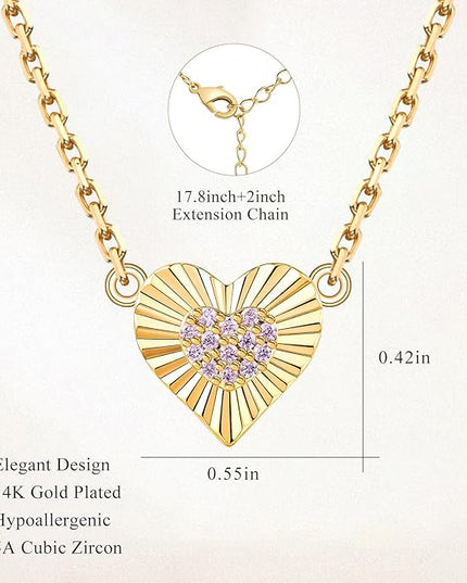 Dainty 14k Gold Heart Necklace, Birthstone Necklace for Women Trendy, Tiny Cubic Zirconia Choker Pendant Necklaces, Cute Love Jewelry Birthday Gifts for Girlfriend Daughter Niece Wife Her