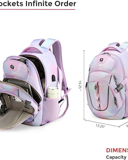 Swissdigital Laptop Backpack with USB Charging Port, Travel Backpack Fits 15.6 inches Computer, 31L Backpack for Women, Pink Purple | SD803-104