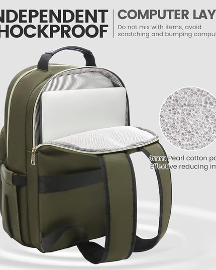 LOVEVOOK Laptop Backpack for Women 15.6 inch,Cute Womens Travel Backpack Purse,Professional Laptop Computer Bag,Waterproof Work Business College Teacher Bags Carry on Backpack with USB Port,Army Green