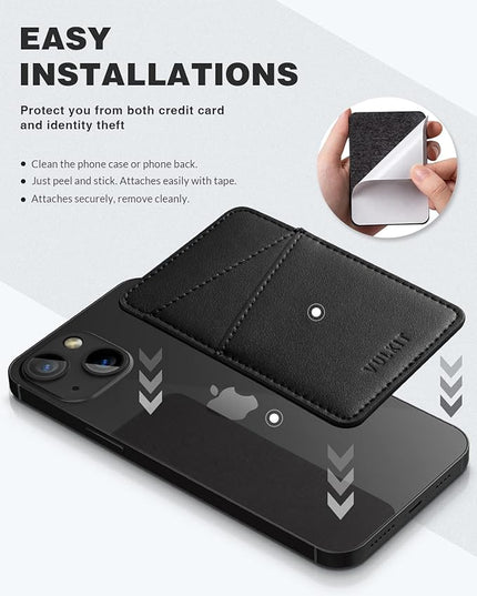 VULKIT Phone Card Holder Wallet Leather Adhesive Pocket RFID Blocking Credit Card Sleeves Stick Back of Phone Smartphones Black