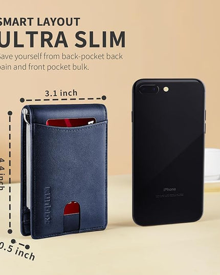 RUNBOX Slim Money Clip Wallets for Men RFID Blocking 11 Card Holder Minimalist Small Thin Carbon Leather Bifold Mens Front Pocket Wallet Gift Box