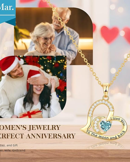 Anniversary Necklace for Women Birthstone Jewelry for Wife Gifts for Her Wife Birthday Gift Ideas Anniversary for Girlfriend I love you to the moon and back Necklaces Filled 925 Sterling Sliver