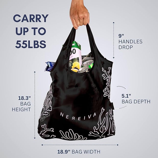 5 Pack Foldable Grocery Bags into Tiny Pouch - Large Capacity Multi-Color, Great for Travel, Durable, Washable Packable Shopping Bag, Comes with a Carry Pouch, Lightweight